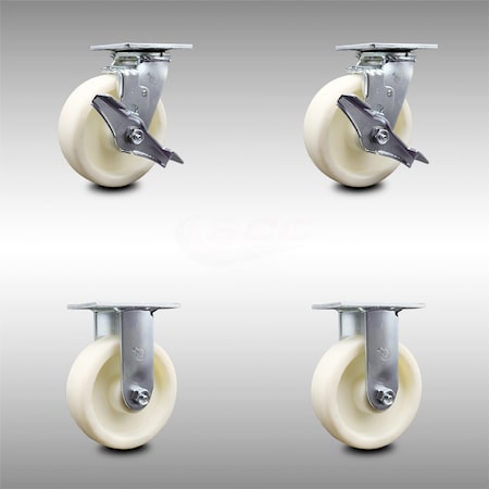 6 Inch Stainless Steel Nylon Caster Set With Ball Bearings 2 Brakes 2 Rigid SCC